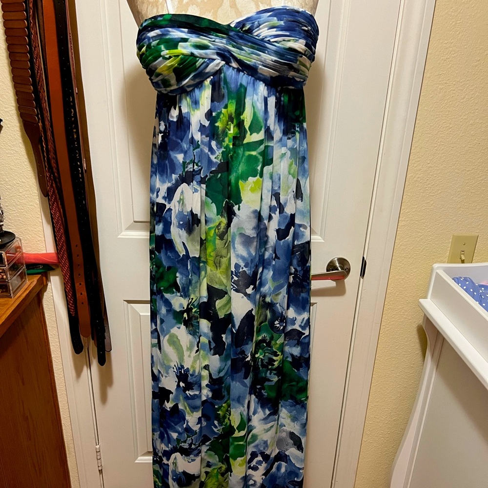 Aqua gown floral strapless gown